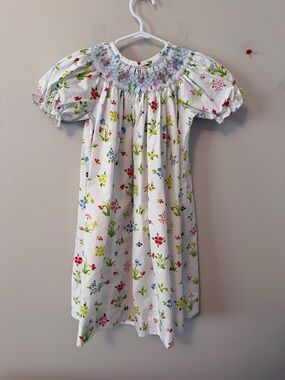 Little English White Smocked Floral Girls Dress